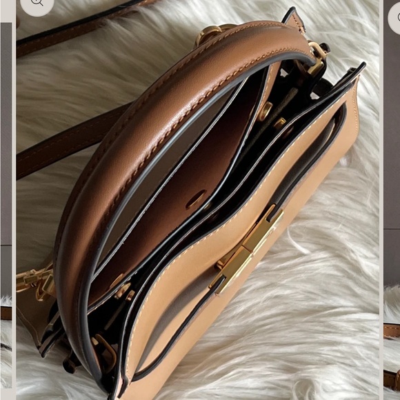 NWT Tory Burch Lee Radziwell Petite Double Bag Tiramisu Tan Leather Crossbody - Picture 4 of 13